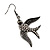 Gun Metal Clear Crystal Swallow Drop Earrings - 5.5cm Length - view 3