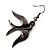 Gun Metal Clear Crystal Swallow Drop Earrings - 5.5cm Length - view 4