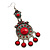 Long Filigree Red Bead Chandelier Drop Earrings (Antique Silver Finish) - 12cm Length - view 2