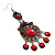 Long Filigree Red Bead Chandelier Drop Earrings (Antique Silver Finish) - 12cm Length - view 5