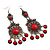 Long Filigree Red Bead Chandelier Drop Earrings (Antique Silver Finish) - 12cm Length