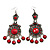 Long Filigree Red Bead Chandelier Drop Earrings (Antique Silver Finish) - 12cm Length - view 3
