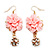Gold Tone Pale Pink Acrylic Flower Drop Earrings - 6cm Length