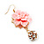 Gold Tone Pale Pink Acrylic Flower Drop Earrings - 6cm Length - view 3