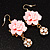 Gold Tone Pale Pink Acrylic Flower Drop Earrings - 6cm Length - view 2