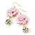 Gold Tone Pale Pink Acrylic Flower Drop Earrings - 6cm Length - view 4