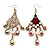 Antique Gold Pink Simulated Pearl & Crystal Chandelier Earrings - 10cm Length - view 5