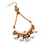 Gold Plated White Bead Chandelier Earrings - 8cm Drop - view 3