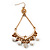 Gold Plated White Bead Chandelier Earrings - 8cm Drop - view 7