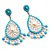 Silver Plated Filigree Turquoise Coloured Acrylic Bead & Imitation Pearl Chandelier Earrings - 7cm Drop - view 2