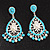 Silver Plated Filigree Turquoise Coloured Acrylic Bead & Imitation Pearl Chandelier Earrings - 7cm Drop