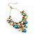 Gold Tone Turquoise Coloured Resin Bead & Imitation Pearl Leaf Hoop Drop Earrings - 8.5cm Length - view 7