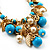 Gold Tone Turquoise Coloured Resin Bead & Imitation Pearl Leaf Hoop Drop Earrings - 8.5cm Length - view 2