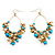 Gold Tone Turquoise Coloured Resin Bead & Imitation Pearl Leaf Hoop Drop Earrings - 8.5cm Length - view 6