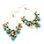 Gold Tone Turquoise Coloured Resin Bead & Imitation Pearl Leaf Hoop Drop Earrings - 8.5cm Length