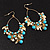 Gold Tone Turquoise Coloured Resin Bead & Imitation Pearl Leaf Hoop Drop Earrings - 8.5cm Length - view 4