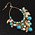 Gold Tone Turquoise Coloured Resin Bead & Imitation Pearl Leaf Hoop Drop Earrings - 8.5cm Length - view 5