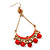 Gold Plated Coral Bead Chandelier Earrings - 8cm Drop - view 5