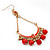 Gold Plated Coral Bead Chandelier Earrings - 8cm Drop - view 3