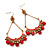 Gold Plated Coral Bead Chandelier Earrings - 8cm Drop - view 6