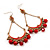 Gold Plated Coral Bead Chandelier Earrings - 8cm Drop - view 8