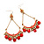 Gold Plated Coral Bead Chandelier Earrings - 8cm Drop