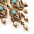 Gold Tone Turquoise Coloured Acrylic Bead & Imitation Pearl Chandelier Earrings - 8.5cm Drop - view 5