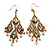 Gold Tone Turquoise Coloured Acrylic Bead & Imitation Pearl Chandelier Earrings - 8.5cm Drop