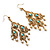 Gold Tone Turquoise Coloured Acrylic Bead & Imitation Pearl Chandelier Earrings - 8.5cm Drop - view 9