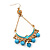 Gold Plated Light Blue Bead Chandelier Earrings - 8cm Drop - view 4