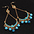Gold Plated Light Blue Bead Chandelier Earrings - 8cm Drop - view 2