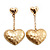Gold Plated Hammered Double Heart Drop Earrings - 5cm Length - view 3