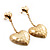 Gold Plated Hammered Double Heart Drop Earrings - 5cm Length - view 4