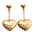 Gold Plated Hammered Double Heart Drop Earrings - 5cm Length - view 10