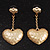 Gold Plated Hammered Double Heart Drop Earrings - 5cm Length - view 5