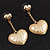 Gold Plated Hammered Double Heart Drop Earrings - 5cm Length - view 8
