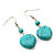 Romantic Turquoise Stone Heart Drop Earrings (Rhodium Plated Metal) - 4.5cm Length - view 5