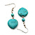 Romantic Turquoise Stone Heart Drop Earrings (Rhodium Plated Metal) - 4.5cm Length - view 3