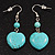 Romantic Turquoise Stone Heart Drop Earrings (Rhodium Plated Metal) - 4.5cm Length - view 2