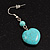 Romantic Turquoise Stone Heart Drop Earrings (Rhodium Plated Metal) - 4.5cm Length - view 4