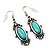 Burn Silver Turquoise Stone Drop Earring - 5cm Length - view 3