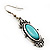 Burn Silver Turquoise Stone Drop Earring - 5cm Length - view 4