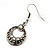 Vintage Hammered Diamante Round Drop Earrings (Burn Silver Metal & Clear Crystals) - 4cm Length - view 3