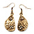 Teardrop Textured Floral Drop Earrings In Gold Tone Metal - 5cm Length