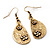 Teardrop Textured Floral Drop Earrings In Gold Tone Metal - 5cm Length - view 2