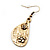 Teardrop Textured Floral Drop Earrings In Gold Tone Metal - 5cm Length - view 3