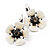 White/Black Enamel Daisy Drop Earrings (Silver Plated Metal) - 3cm Length - view 2