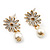 Small White Enamel Flower Stud Earrings (Gold Plated Finish) - 2.5cm Length - view 7