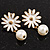 Small White Enamel Flower Stud Earrings (Gold Plated Finish) - 2.5cm Length - view 2