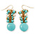 Turquoise Coloured And Simulated Pearl Bead Drop Earrings (Gold Plated Finish) - 6cm Length